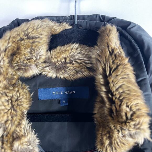 Cole Haan Womens XLarge XL Black Faux Fur Trim Down Puffer Jacket Quilted Belt - Picture 5 of 11